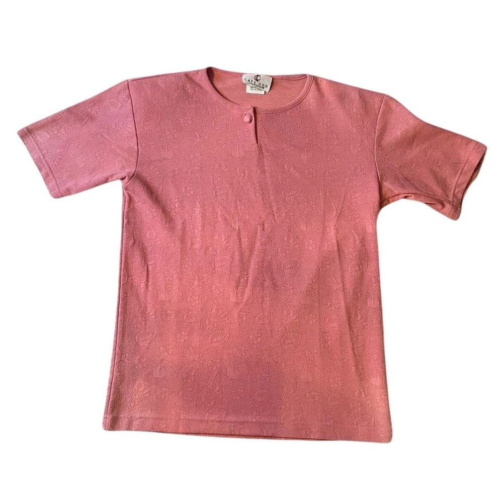 Cape Cod Sportswear Floral Jacquard Top Womens Small Pink‎ Short Sleeve Vintage